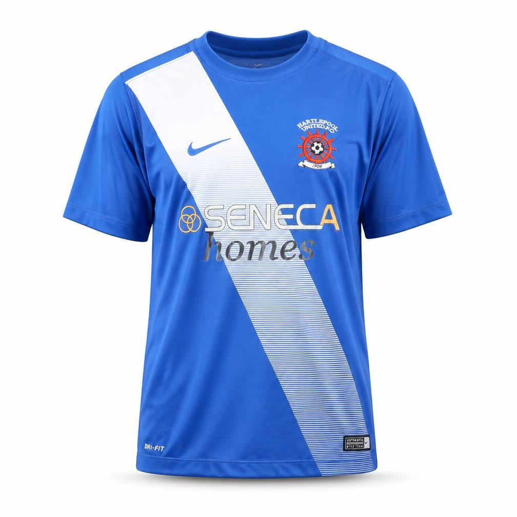 Front view of Nike boys’ blue football jersey m moisture wicking short sleeve