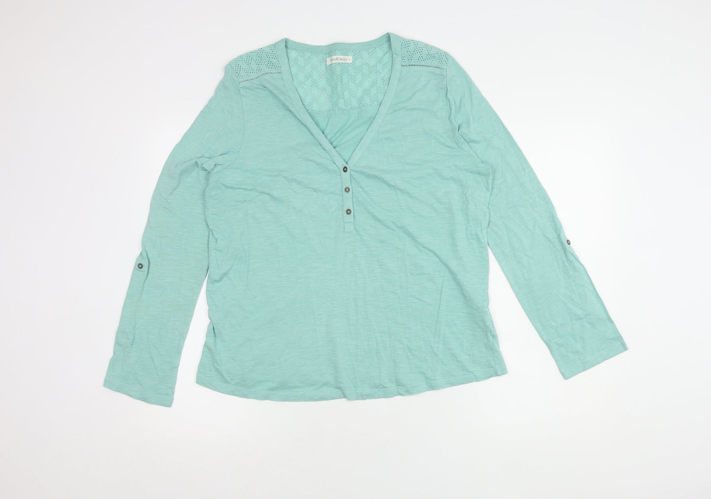 WoolOvers Women's Blue V-Neck Blouse M Long Sleeve