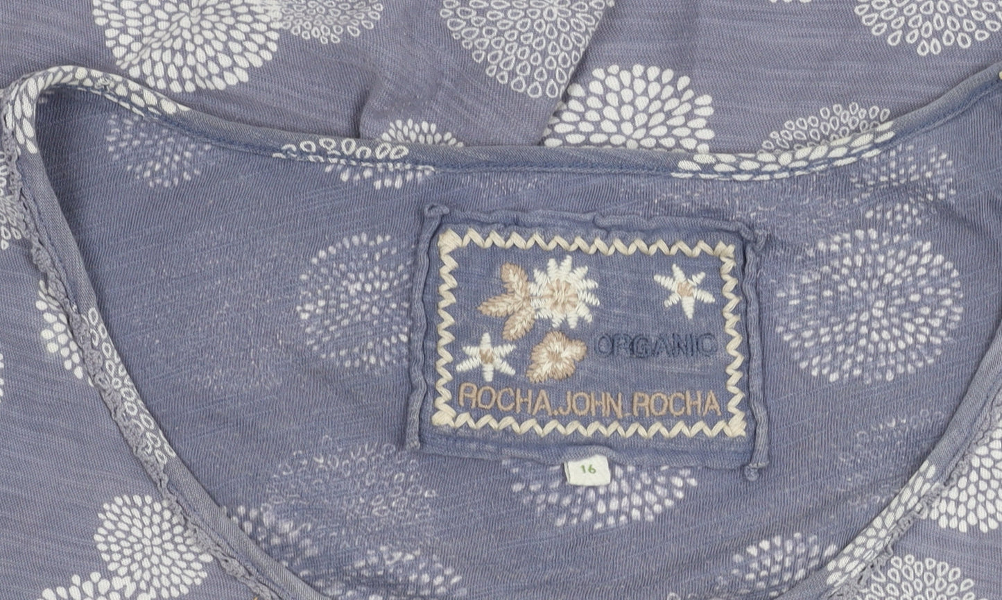 Rocha John Rocha Blue Floral Henley T-Shirt Size 16