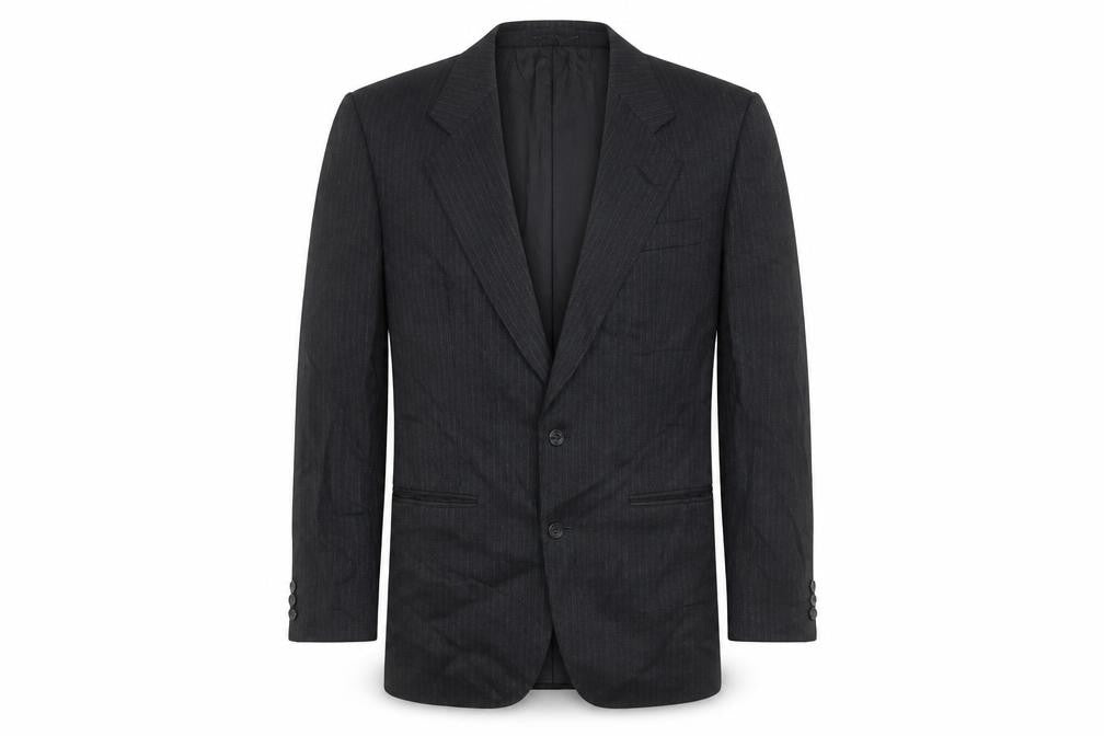 The Label Men's Grey Striped Wool Blazer - Regular Fit, 38R