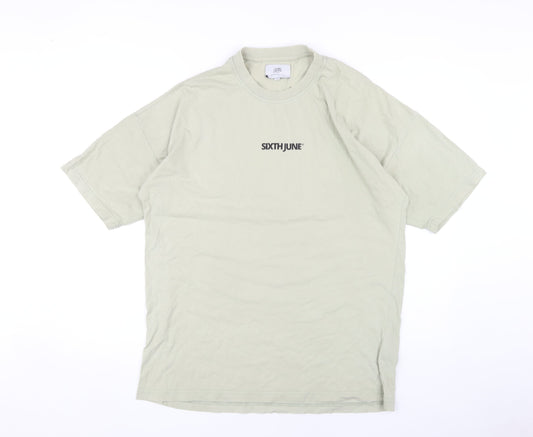 Sixth June Men's Beige Crew Neck T-Shirt L Logo Short Sleeve