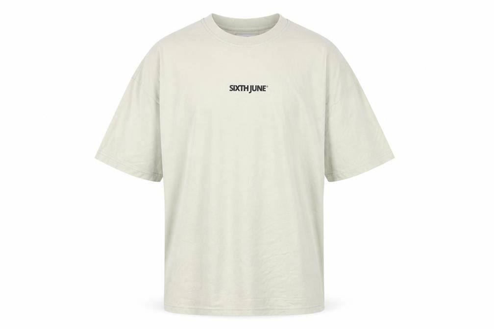 Sixth June Men's Beige Crew Neck T-Shirt L Logo Short Sleeve