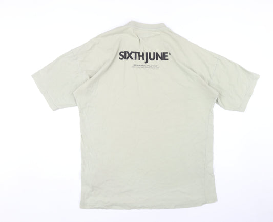 Sixth June Men's Beige Crew Neck T-Shirt L Logo Short Sleeve