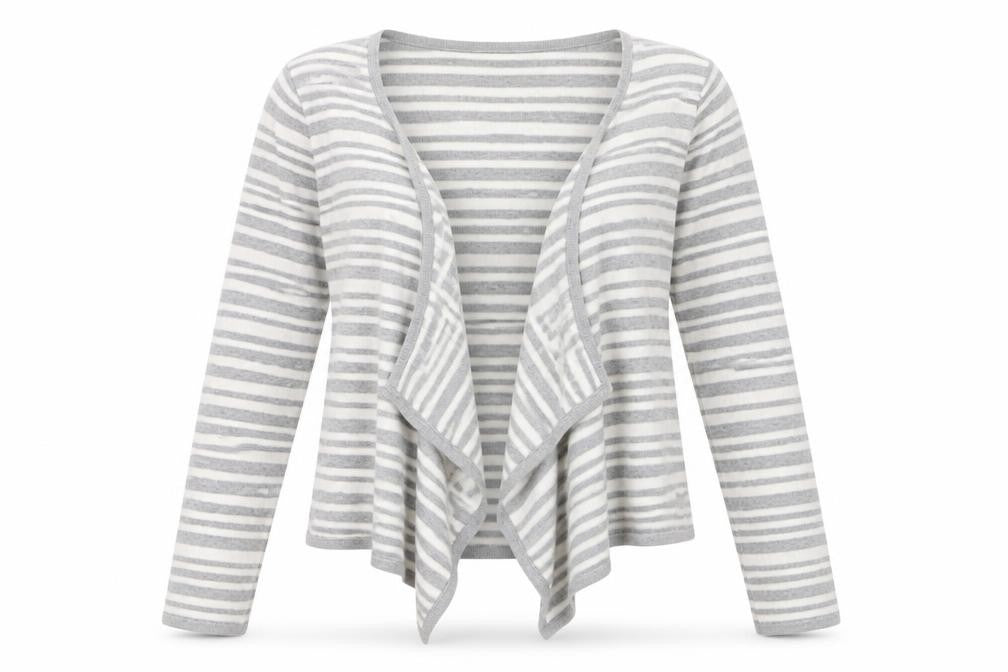 Marks and Spencer Women Grey Striped Open Front Cardigan Size 16