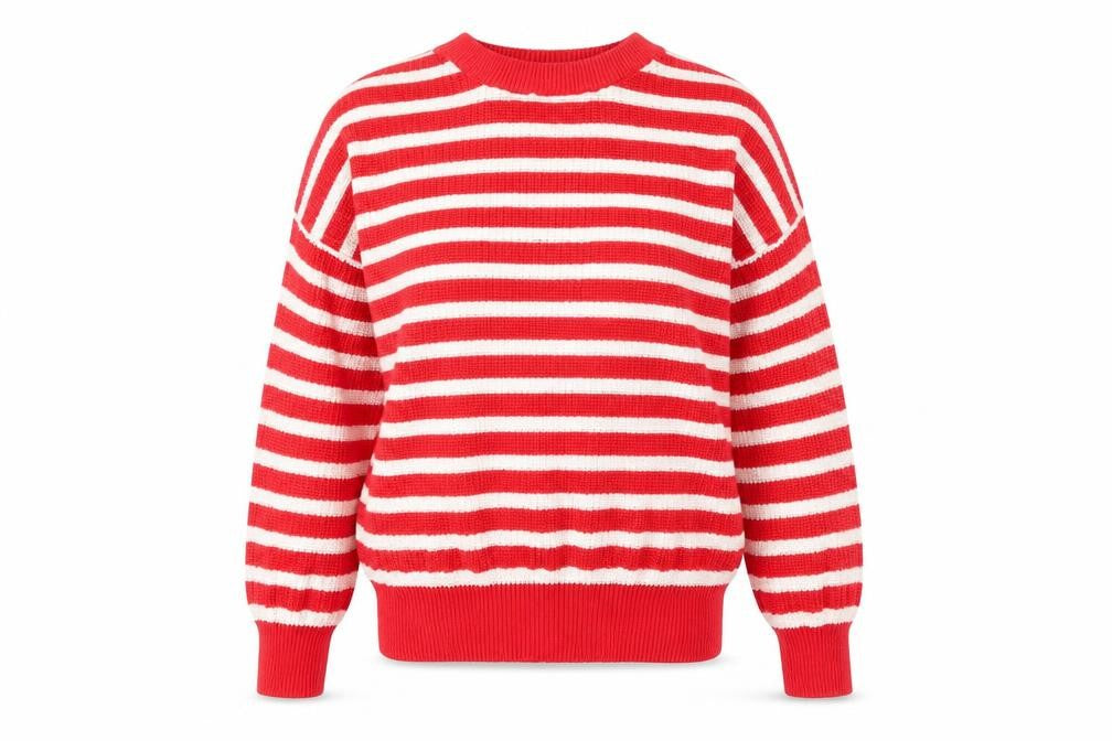 Pull & Bear Women's Red Striped Pullover Jumper