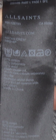 AllSaints Men’s Grey Waffle-Knit Pullover M