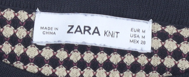 Zara Women's Black Geometric Knit Jumper, Size M
