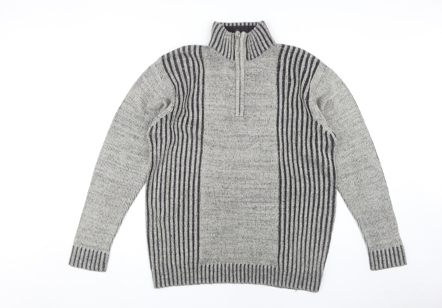 Rrapidfire Men's Grey Striped Pullover Jumper L