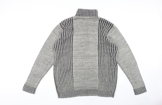 Rrapidfire Men's Grey Striped Pullover Jumper L