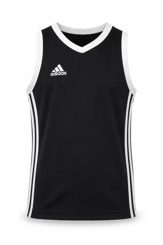 Front view of Adidas girls’' black sleeveless jersey tank 7-8 years