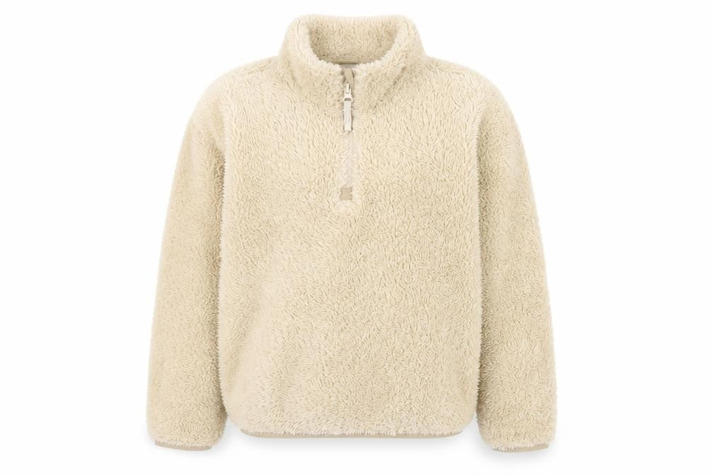 Front view of Mountain Warehouse girls’ beige fleece 1/2 zip sweatshirt 9-10 yrs