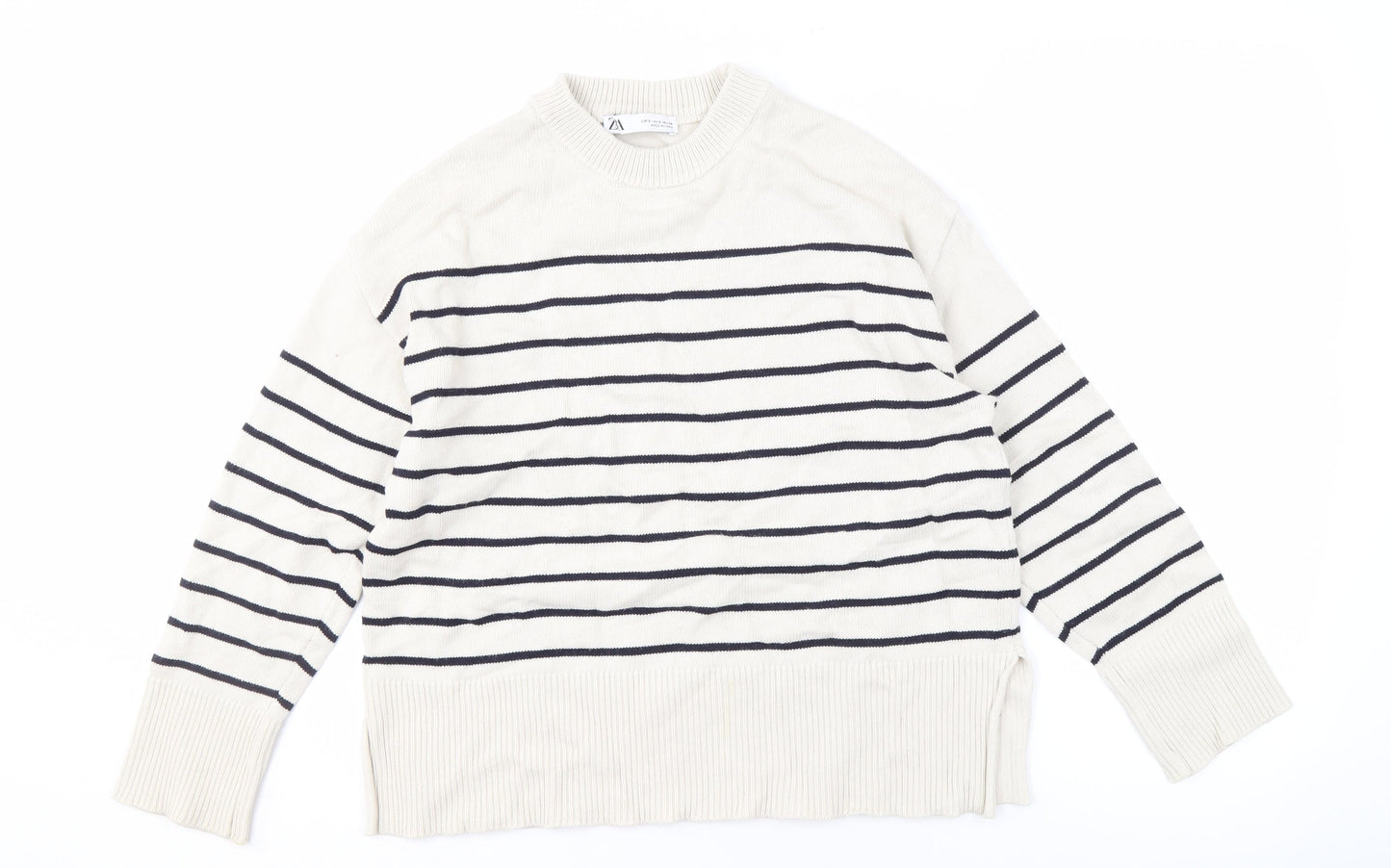 Zara Women's White Striped Pullover Jumper S
