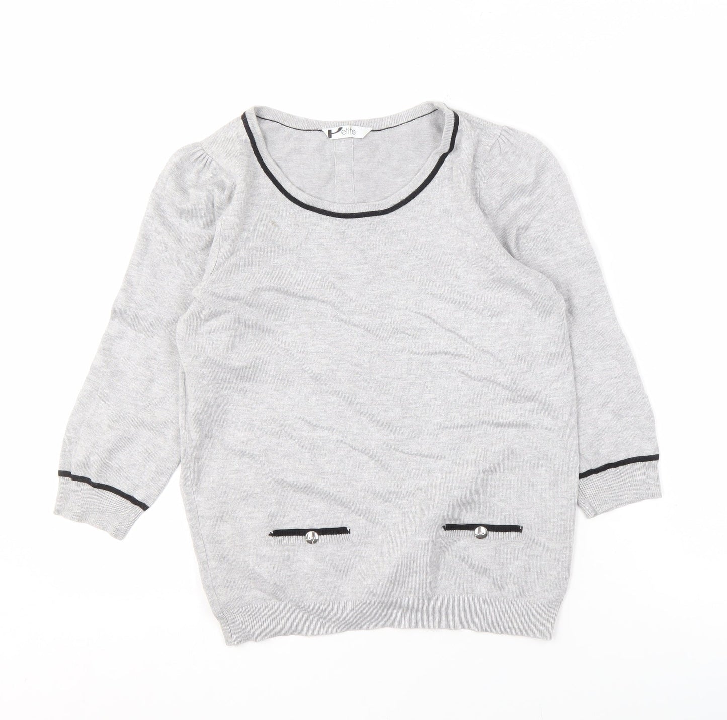 BHS Women's Grey Pullover Jumper, Size 8 Petite, Buttons