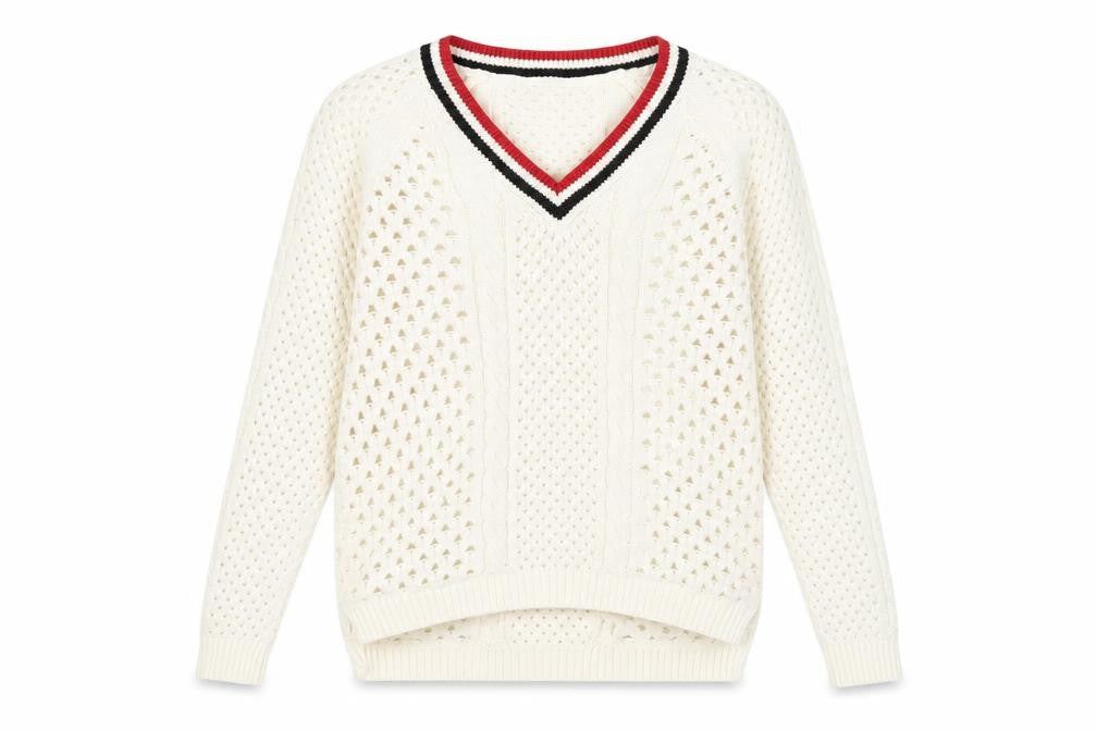 Topshop Ivory Cable-Knit V-Neck Women's Jumper Size 10