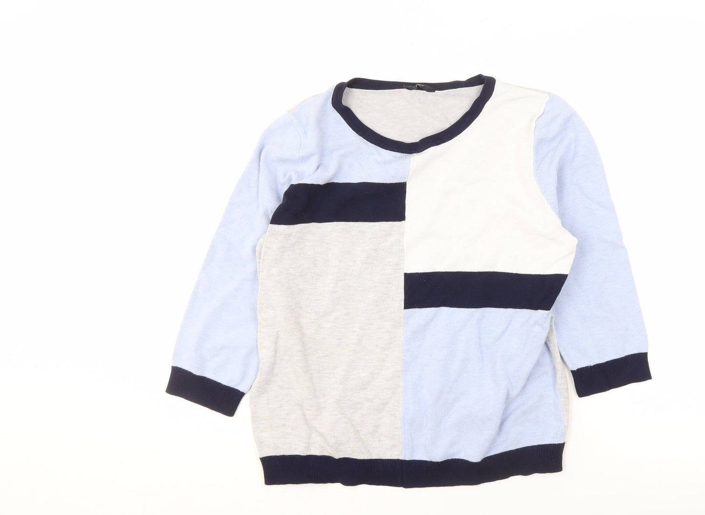M&Co Women's Blue Colourblock Pullover Jumper Size 18