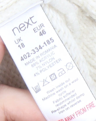 Next Ivory High Neck Cable-Knit Pullover Jumper - Size 18