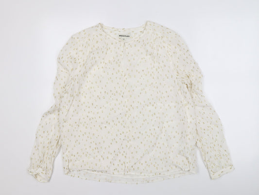 Whistles Women's Ivory Blouse UK 10 Metallic Long Sleeve