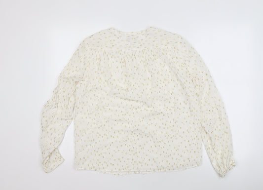 Whistles Women's Ivory Blouse UK 10 Metallic Long Sleeve