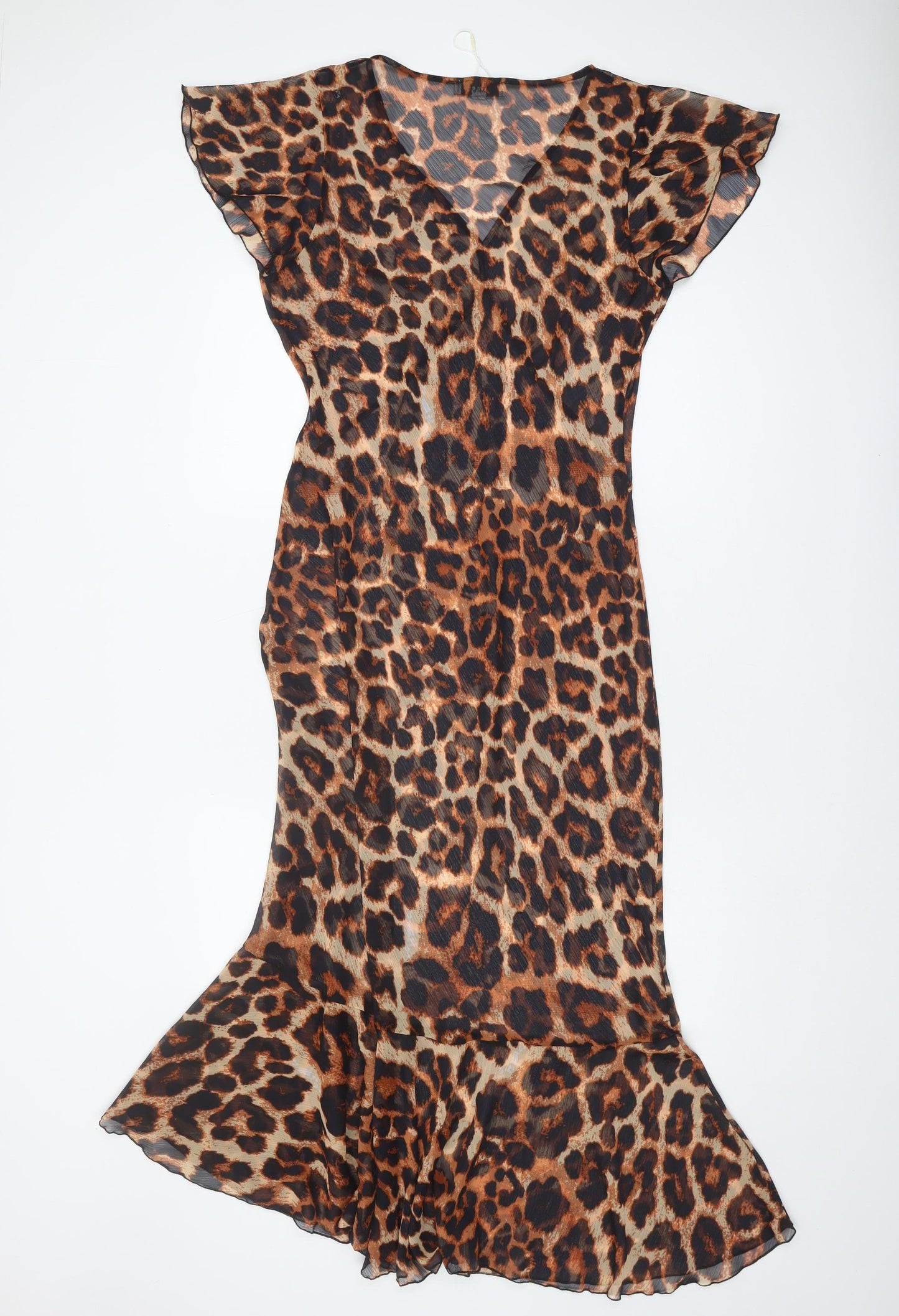Brown Leopard Print Midi Dress, Size 12 Long, Polyester