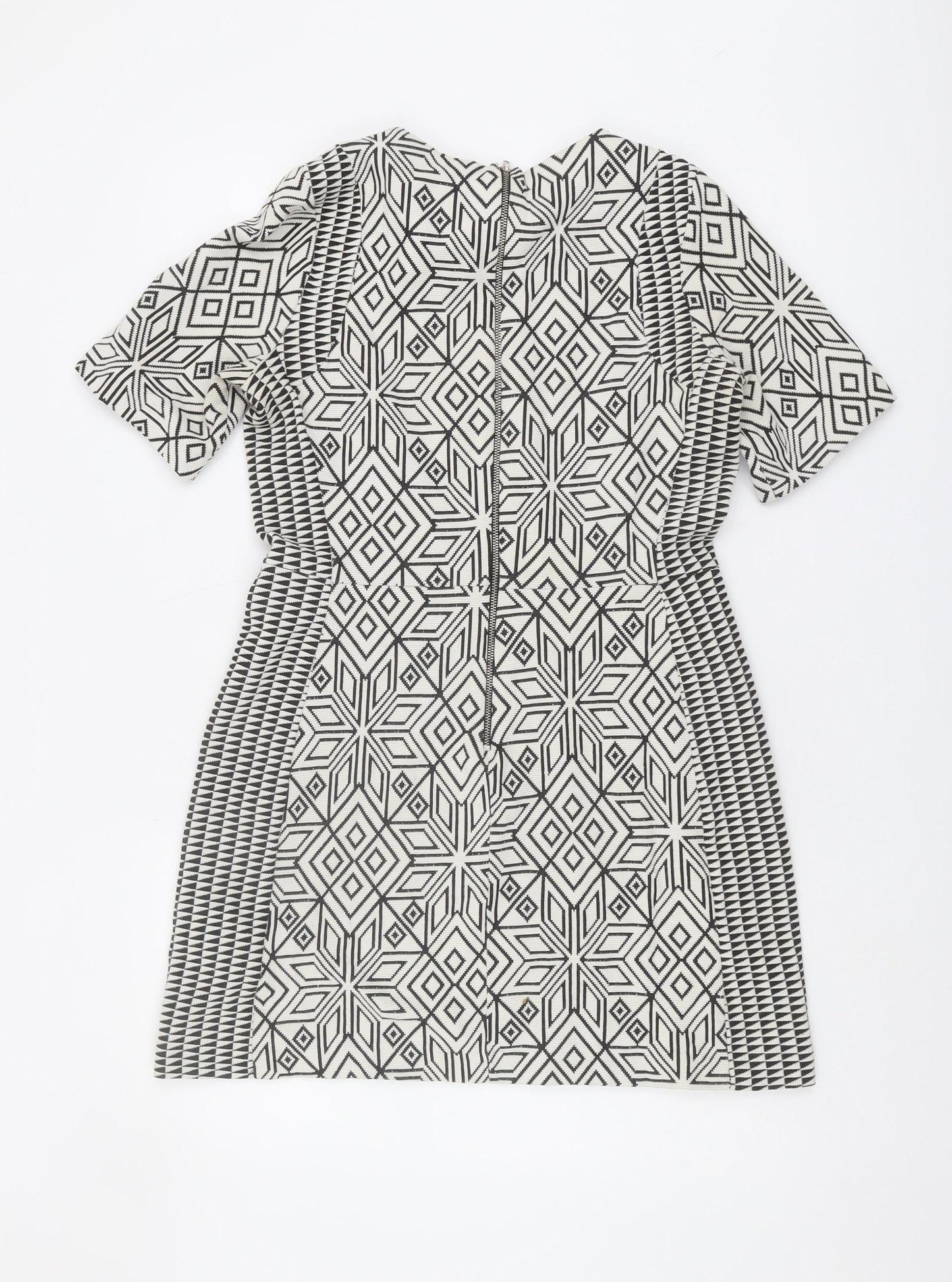 H&M Women's Geometric Shift Dress, Size 14, Black & White
