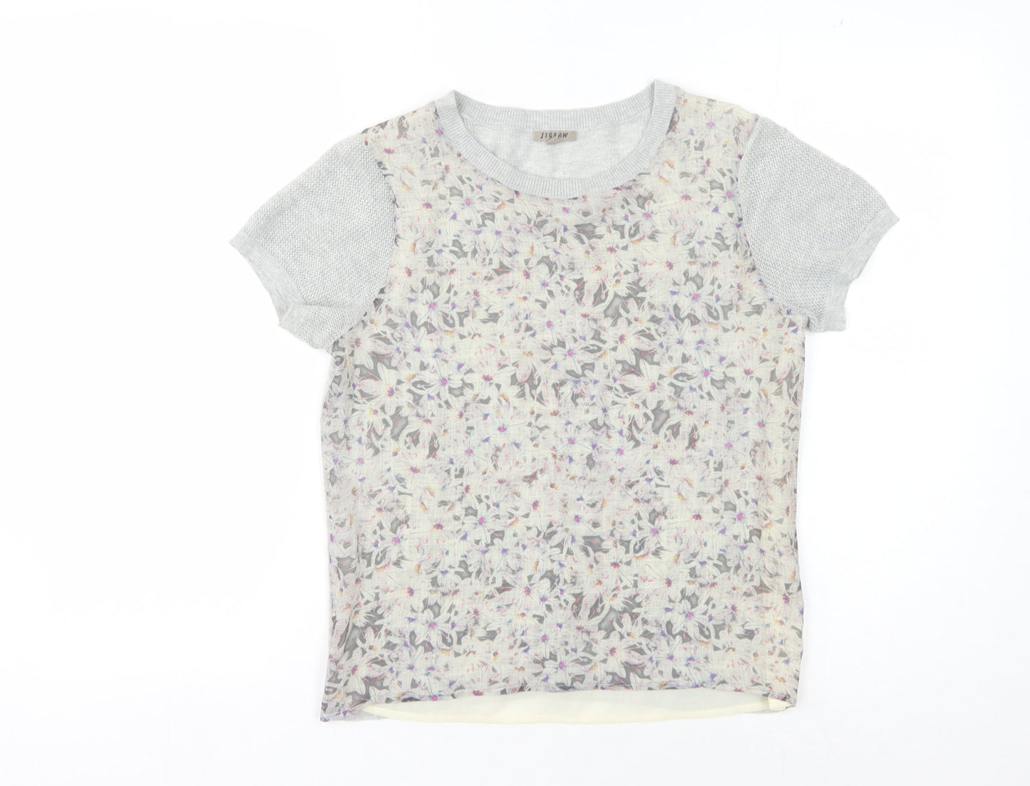 Jigsaw Women's Grey Floral T-Shirt, Size S