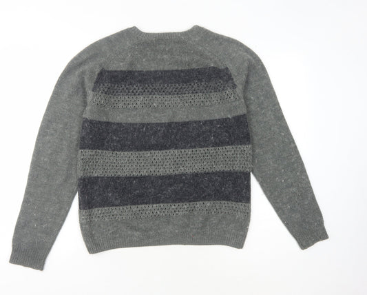 ASOBIO Grey Striped Women's Pullover Jumper M