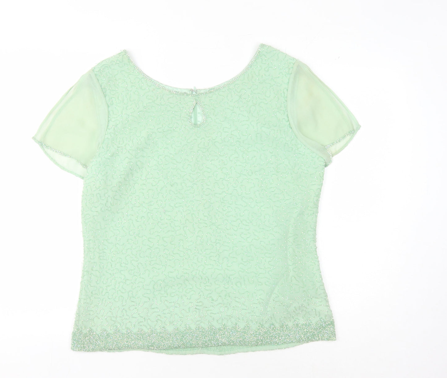 Jacques Vert Women's Green Beaded Blouse, Size 14, Formal Wear