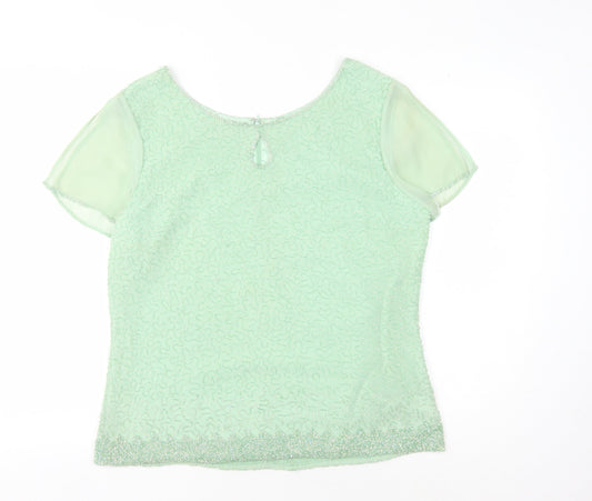 Jacques Vert Women's Green Beaded Blouse, Size 14, Formal Wear