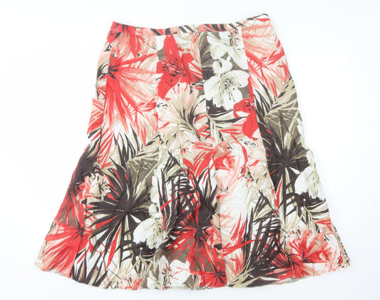 Viyella Petites Floral Linen Skirt, Size 14, Tropical