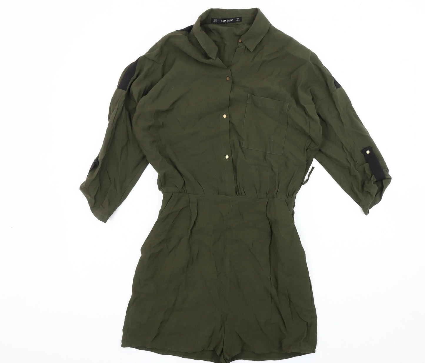Zara Basic Women Green Jumpsuit Size 8 Collared Casual