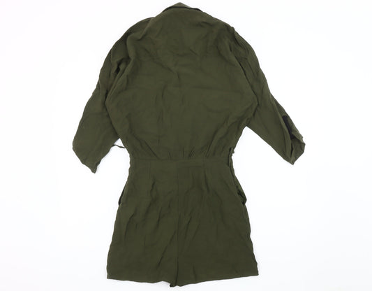 Zara Basic Women Green Jumpsuit Size 8 Collared Casual