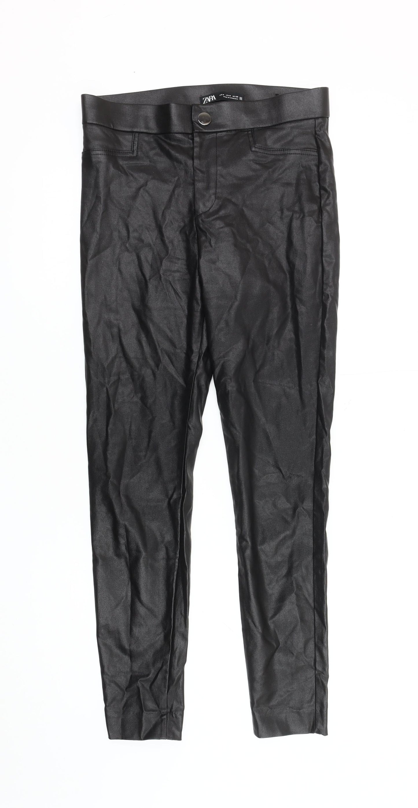 Zara Women's Black Faux Leather Leggings M