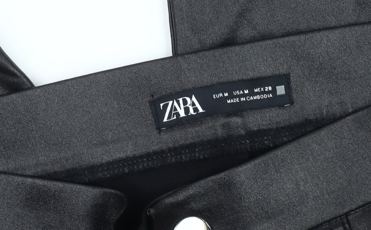 Zara Women's Black Faux Leather Leggings M