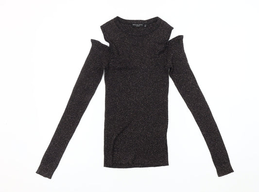 Brave Soul Women's Black Knit Cold Shoulder Blouse