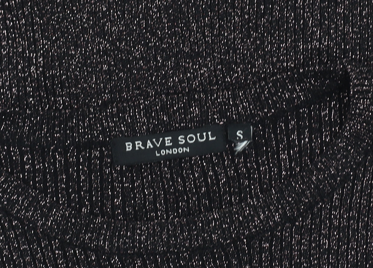 Brave Soul Women's Black Knit Cold Shoulder Blouse