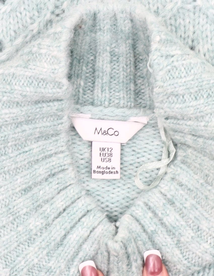 M&Co Women's Green High Neck Pullover Jumper, UK 12