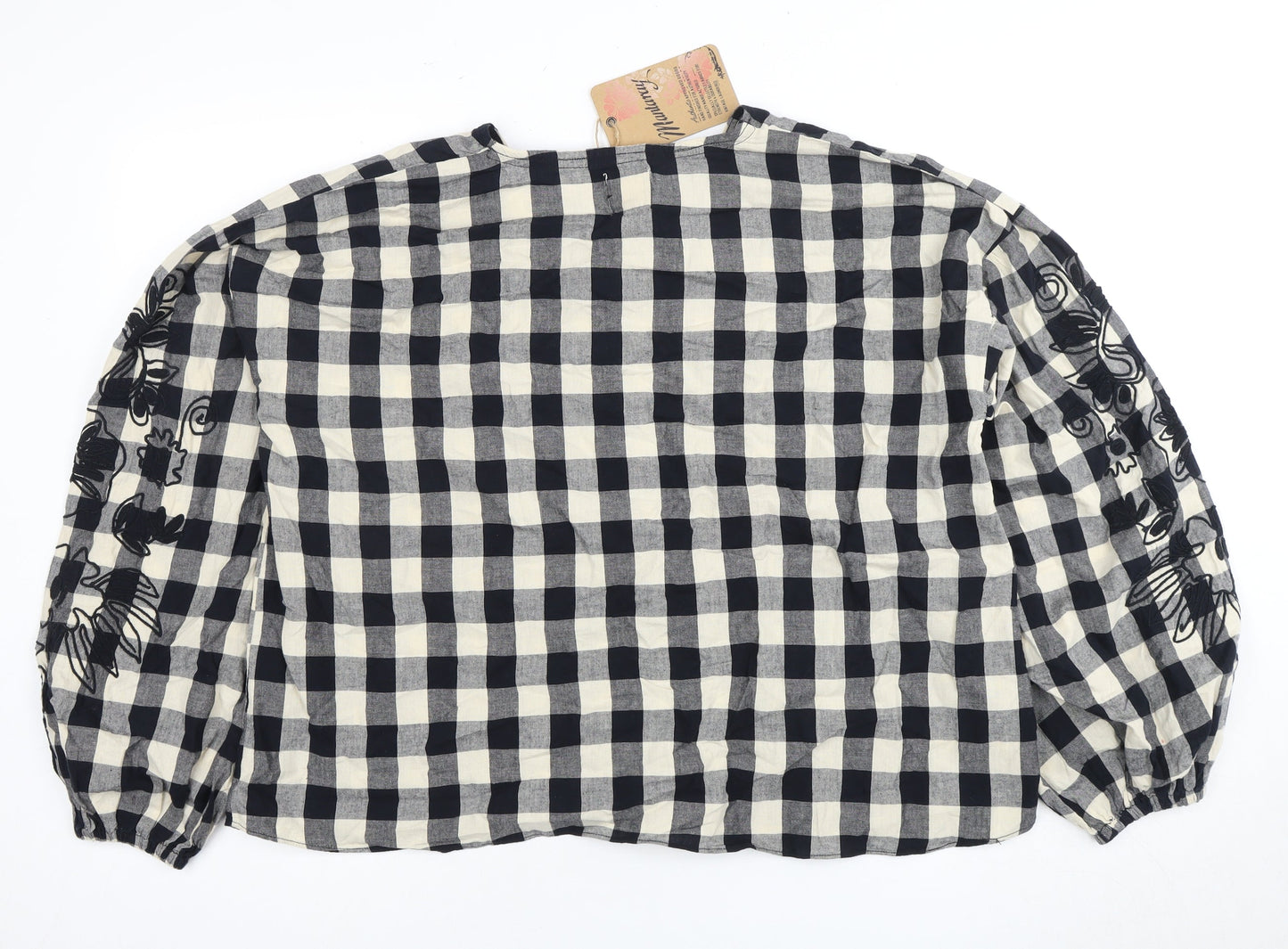 Mantaray Women Black Check Blouse with Embroidery