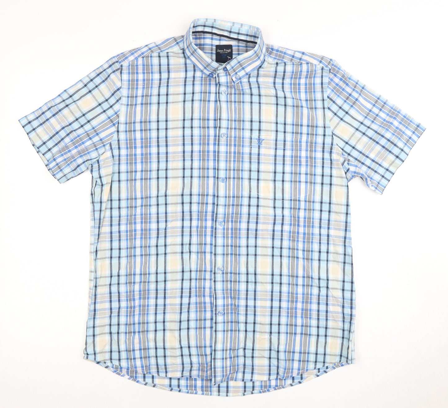 James Pringle Men's Blue Check Short Sleeve Shirt M