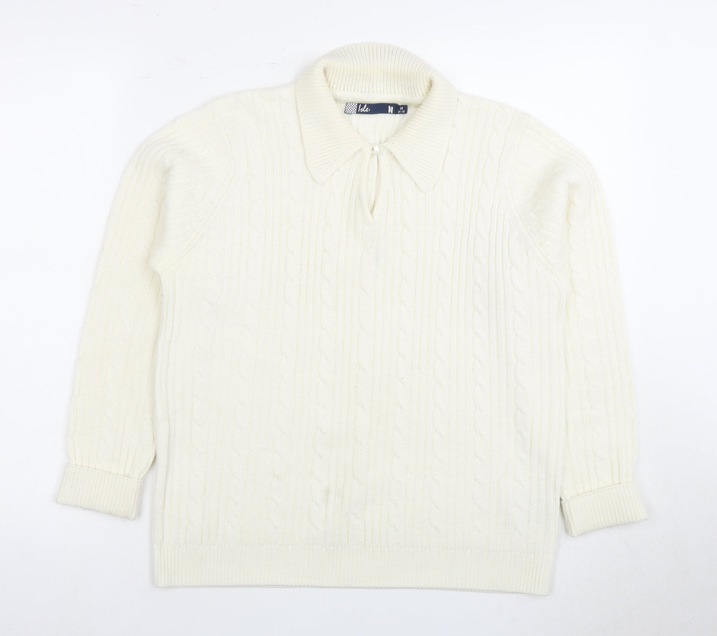 Isle Women's Ivory M Collared Cable-Knit Jumper
