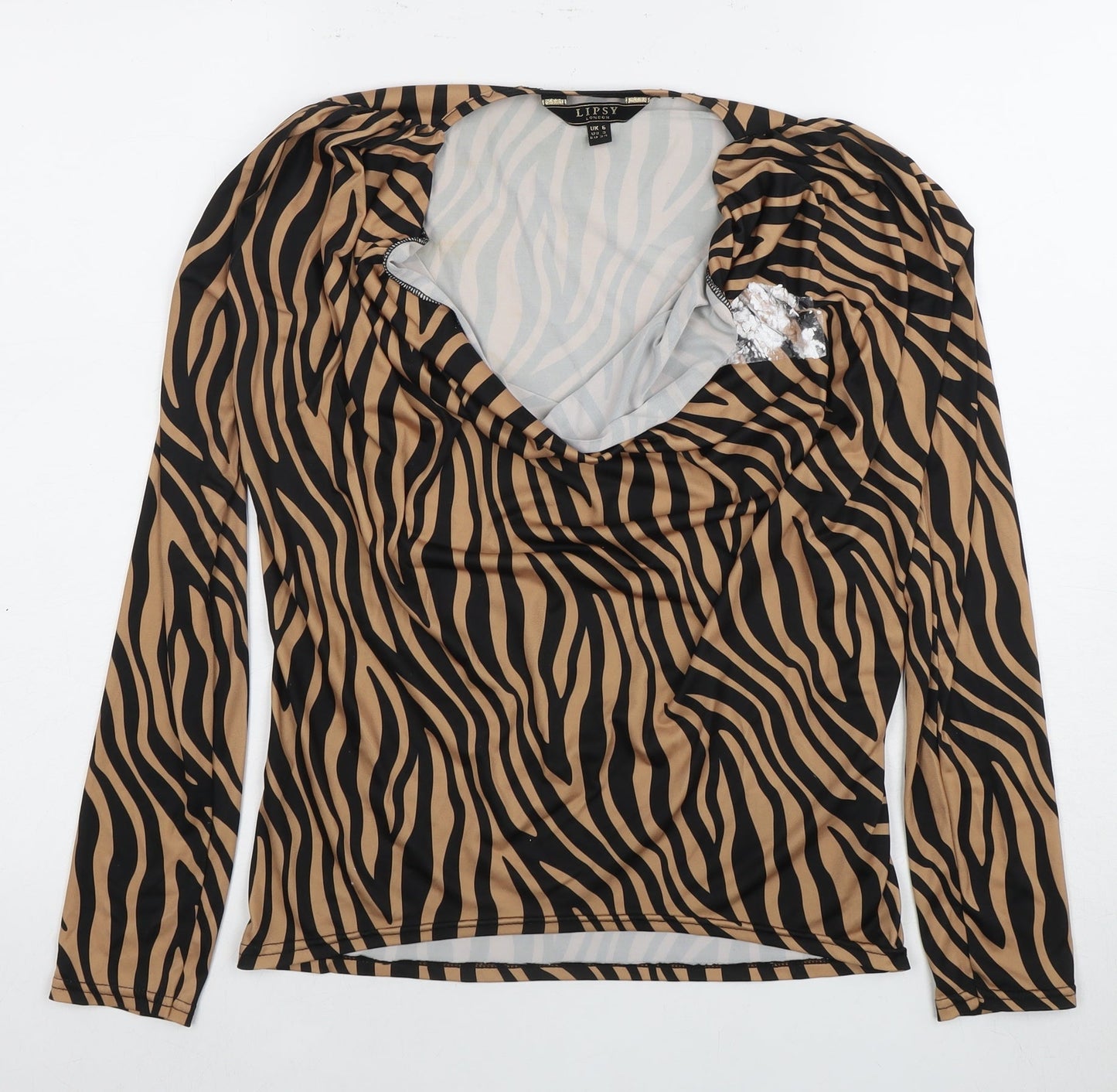 Lipsy Women's Brown Animal Print Cowl Neck Blouse