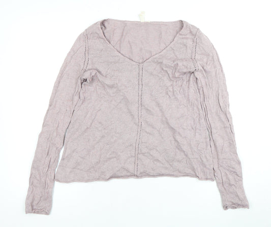 White Stuff Women's Pink V-Neck Pullover Jumper Size 14