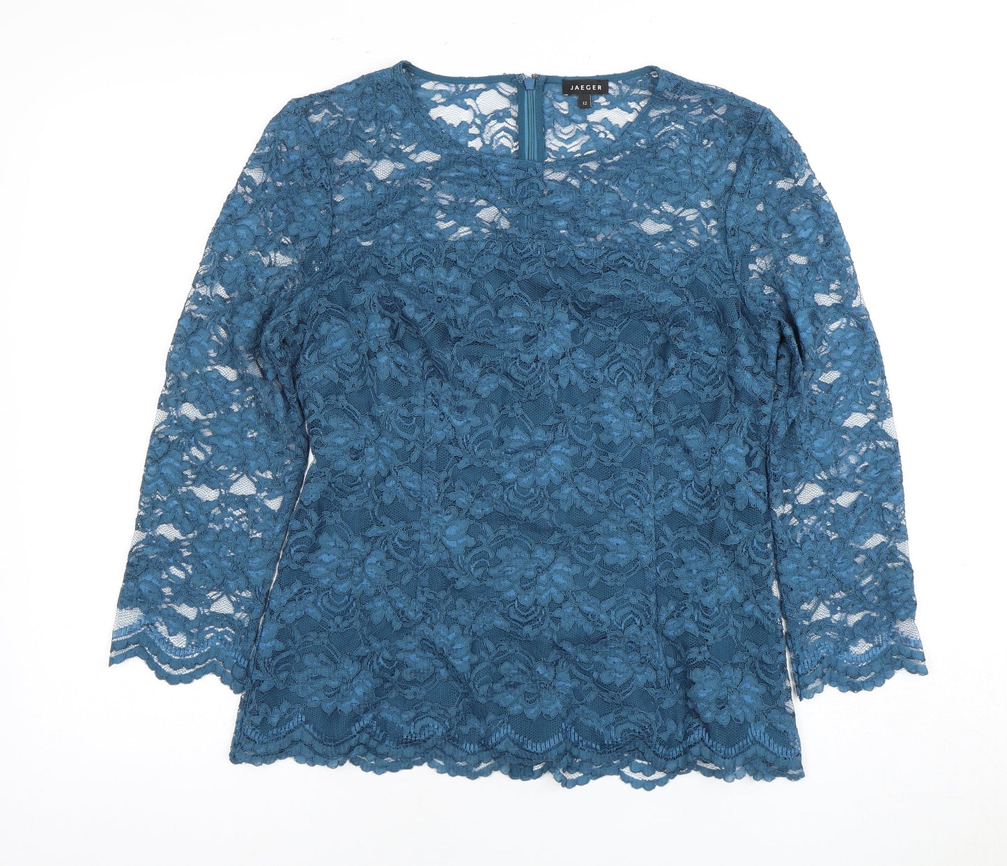 Jaeger Women's Blue Lace Blouse, Size 12, Elegant Style