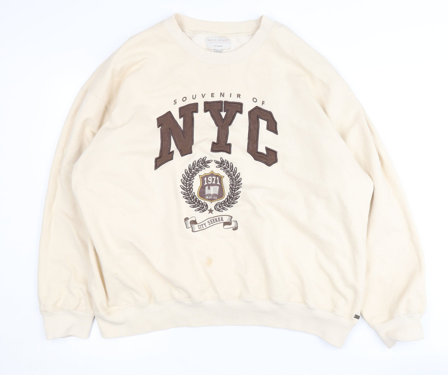Pull&Bear Teen Beige Sweatshirt, Size 12, NYC Logo