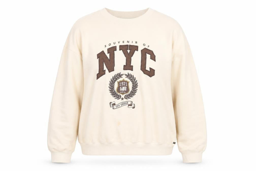 Pull&Bear Womens Beige Sweatshirt, NYC Logo Size 12,