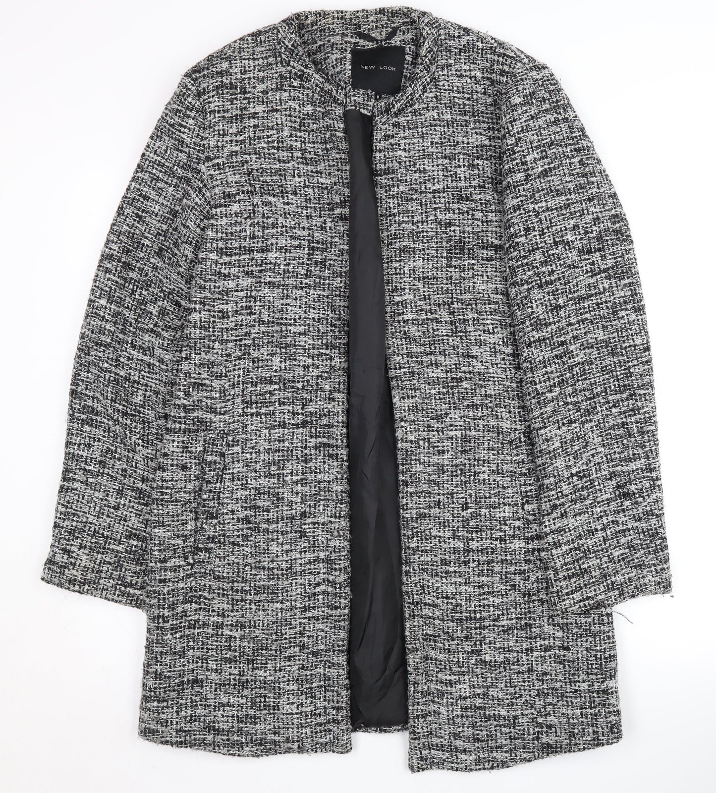 New Look Women's Black Grey Check Coat Size 10