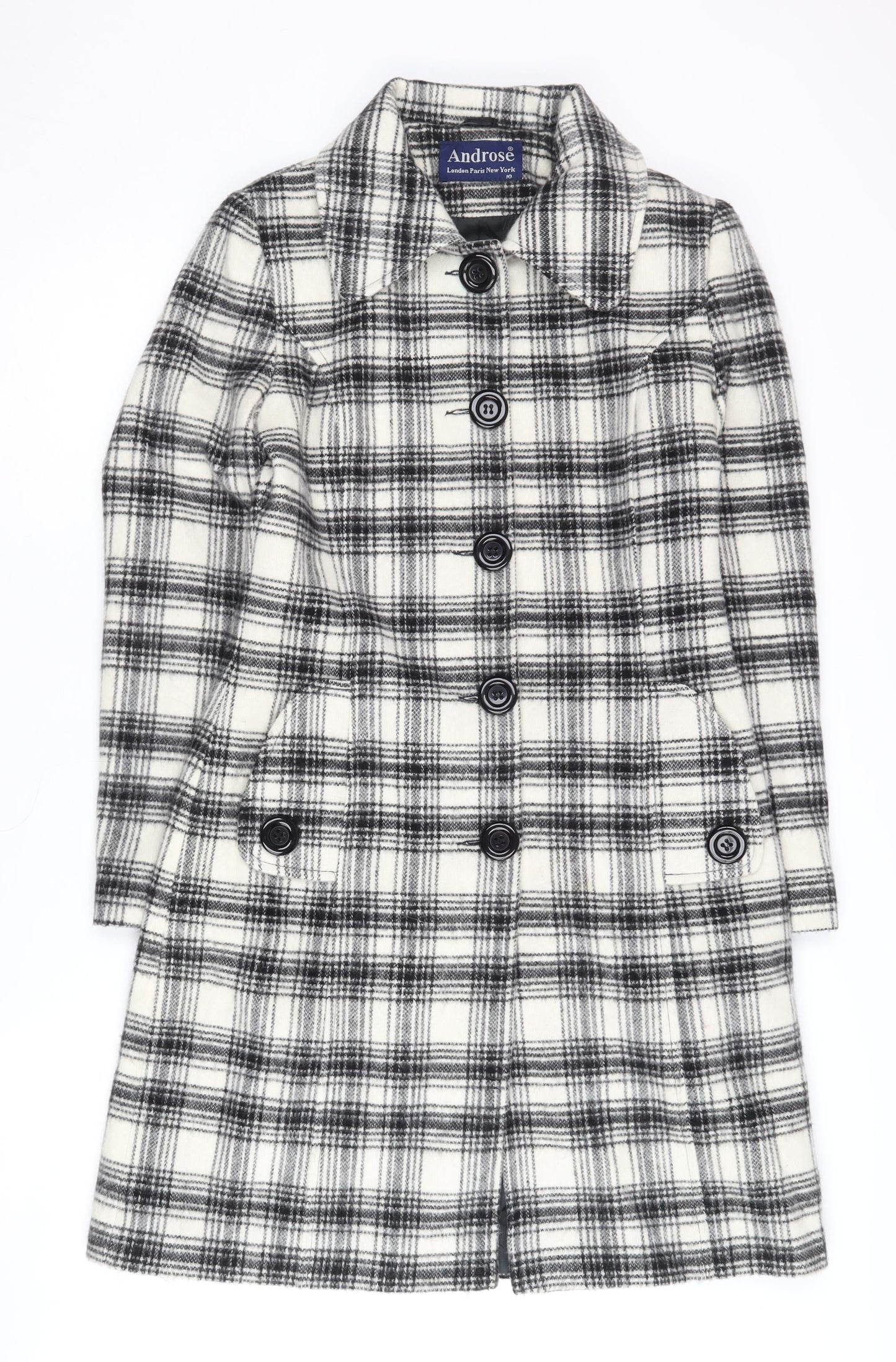 Androse Women's Black & White Plaid Wool Overcoat