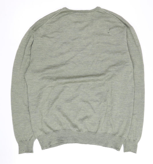 Sand Men's Green Merino Wool V-Neck Pullover - Size L