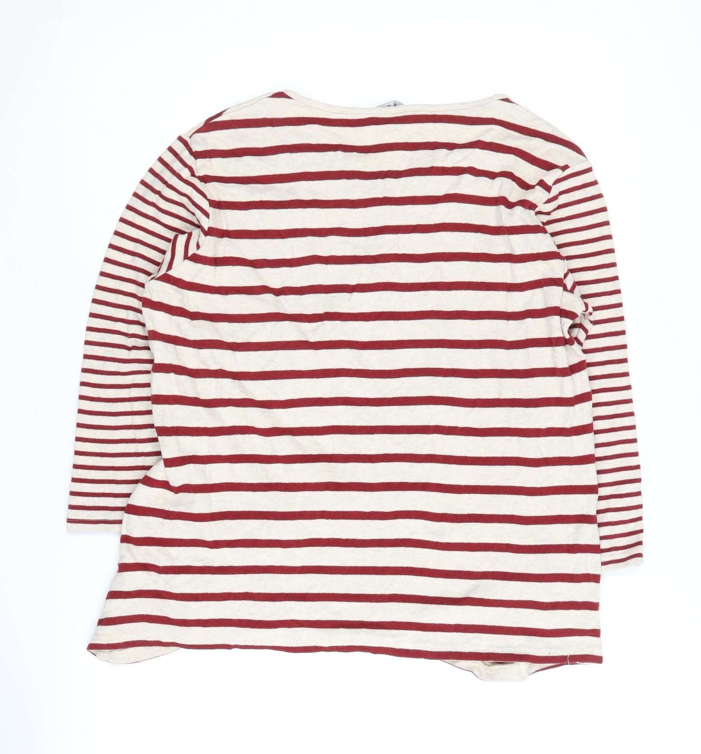 Isle Essentials Women's Red Striped Henley Jumper L