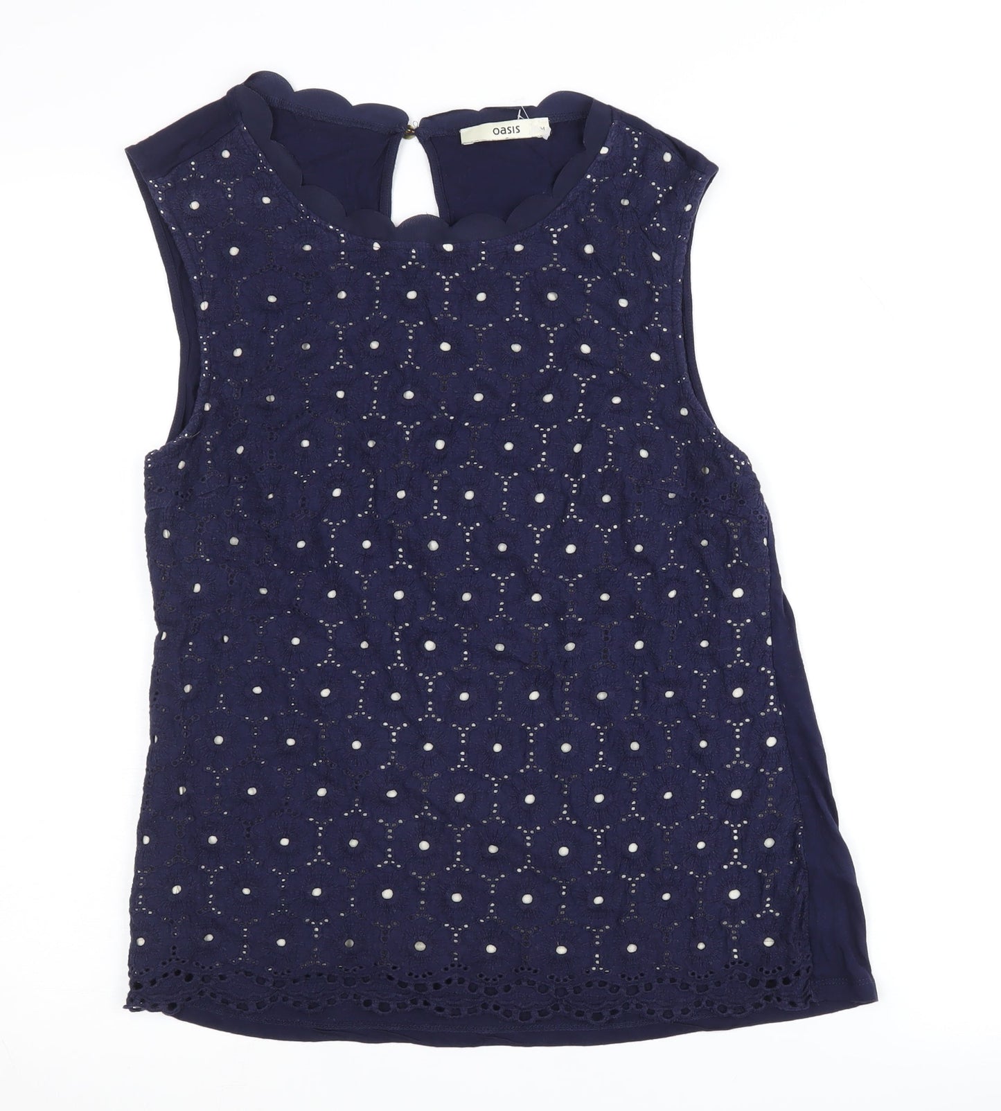 Oasis Women's Blue Sleeveless Embroidered Blouse M