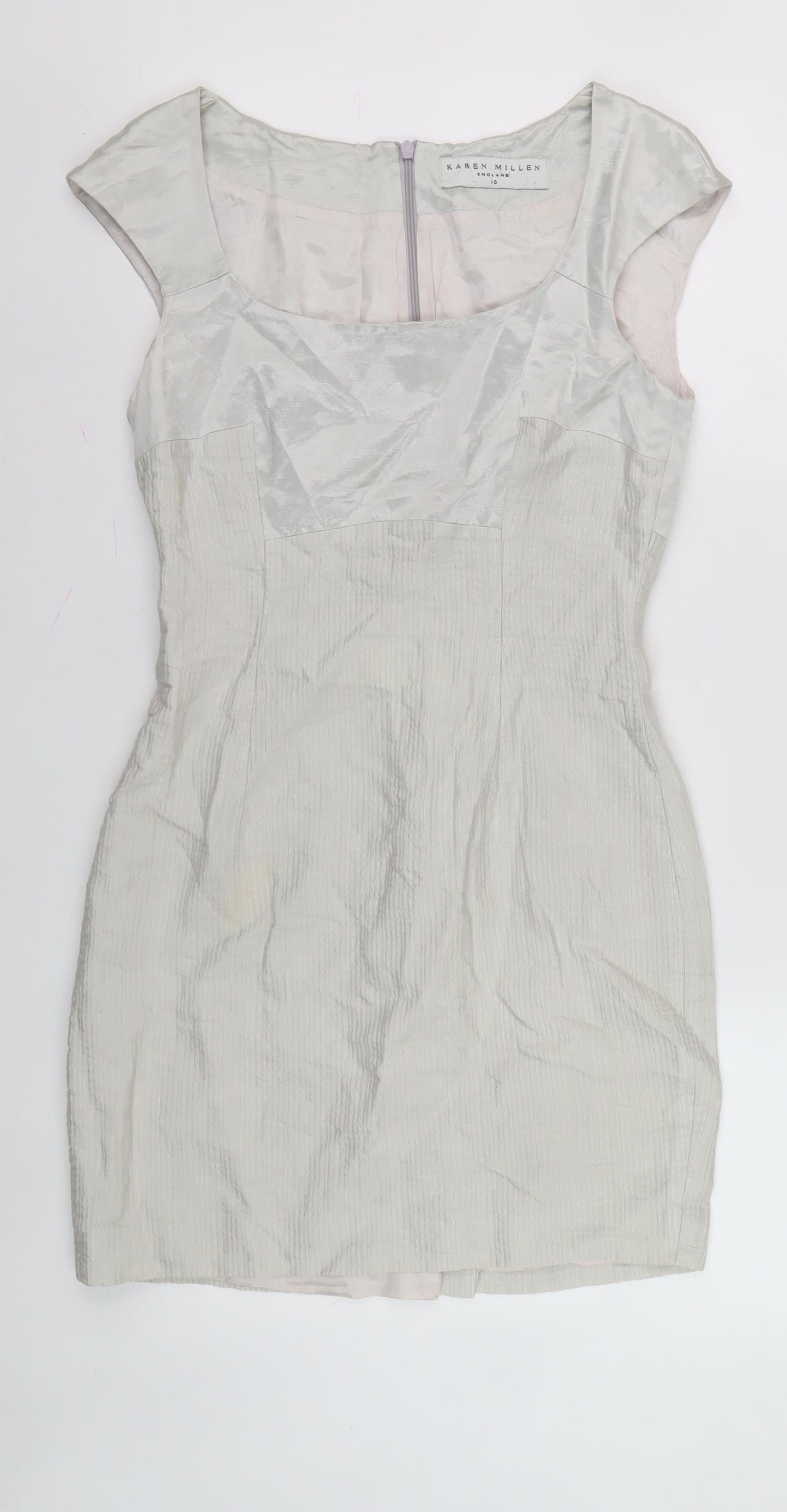 Karen Millen Women Silver Sheath Dress, Size 10
